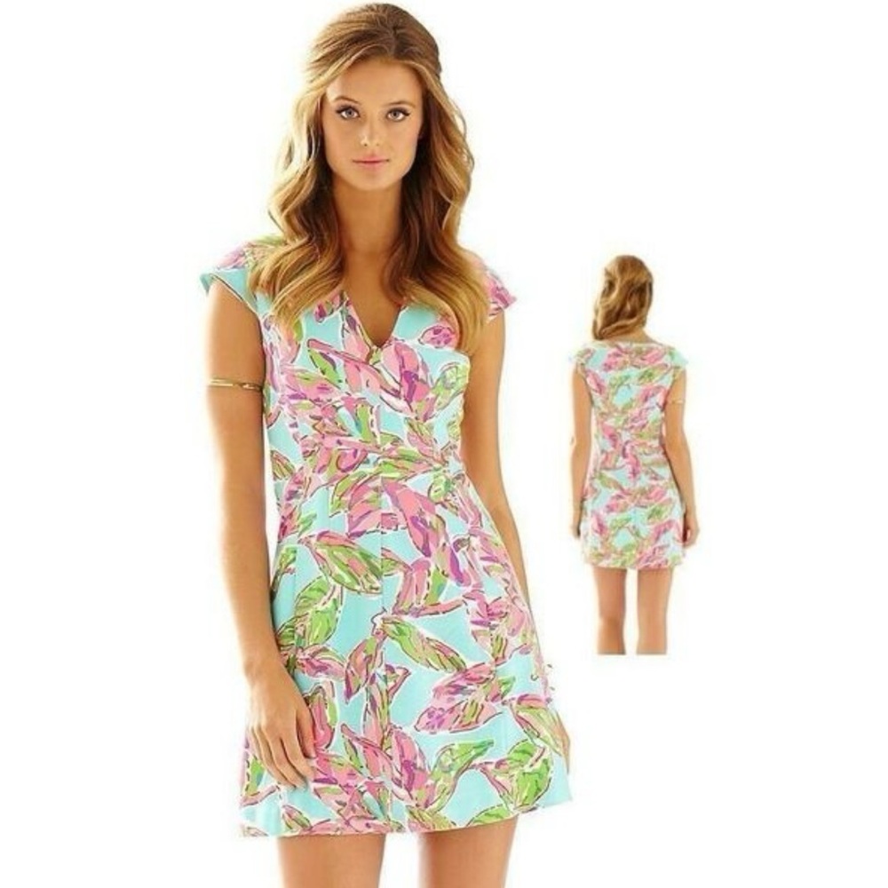 Lilly Pulitzer In the Vias mini Briella‎ aqua pink mini dress Sz XXS